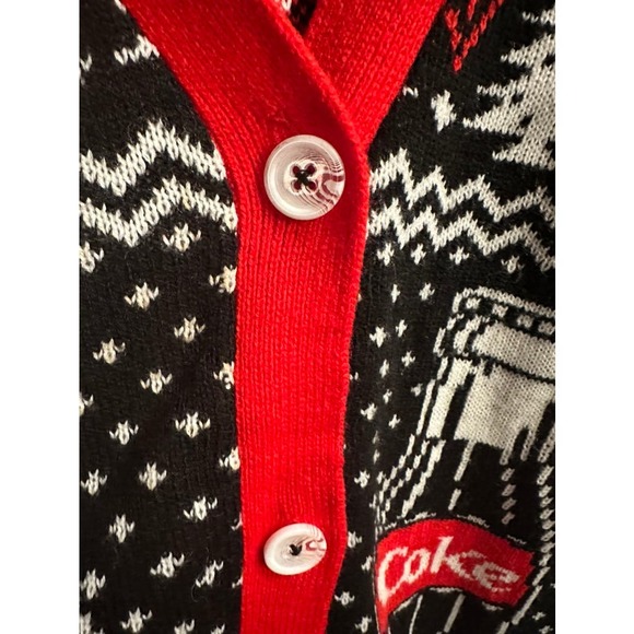 Coca-Cola Christmas Holiday ugly Sweater Coke Cardigan Size M - Picture 5 of 13